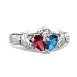 Lab Ruby 'Our Heart' Claddagh 14K White Gold ring R2388