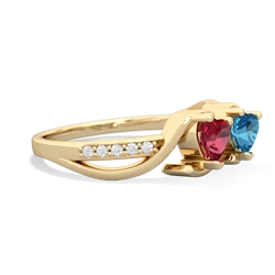 Lab Ruby Side By Side 14K Yellow Gold ring R3090