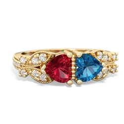 Lab Ruby Diamond Butterflies 14K Yellow Gold ring R5601