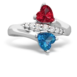 Lab Ruby Heart To Heart 14K White Gold ring R2064