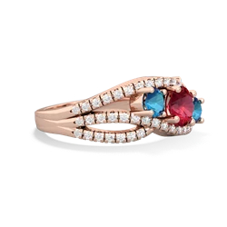 Lab Ruby Three Stone Aurora 14K Rose Gold ring R3080