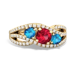 Lab Ruby Three Stone Aurora 14K Yellow Gold ring R3080