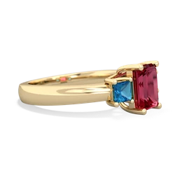 Lab Ruby Three Stone Emerald-Cut Trellis 14K Yellow Gold ring R4021