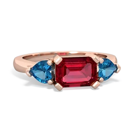 Lab Ruby Three Stone 14K Rose Gold ring R5235