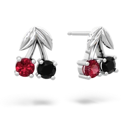 Lab Ruby Sweet Cherries 14K White Gold earrings E7001