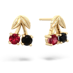 Lab Ruby Sweet Cherries 14K Yellow Gold earrings E7001