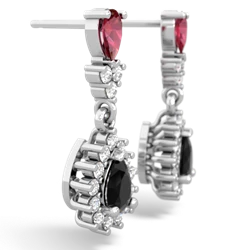 Lab Ruby Halo Pear Dangle 14K White Gold earrings E1882