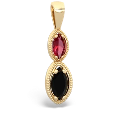 Lab Ruby Antique-Style Halo 14K Yellow Gold pendant P5700