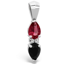 Lab Ruby Bowtie Drop 14K White Gold pendant P0865