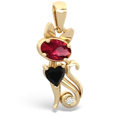 Lab Ruby Kitten 14K Yellow Gold pendant P5780