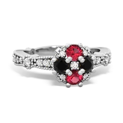 Lab Ruby Sparkling Tiara Cluster 14K White Gold ring R26293RD