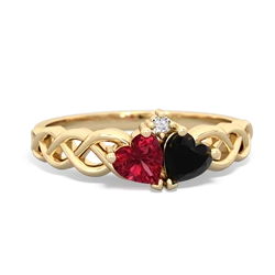 Lab Ruby Heart To Heart Braid 14K Yellow Gold ring R5870