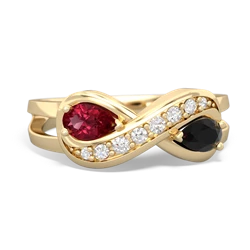 Lab Ruby Diamond Infinity 14K Yellow Gold ring R5390