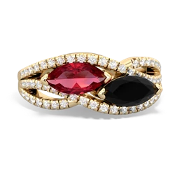 Lab Ruby Diamond Rivers 14K Yellow Gold ring R3070