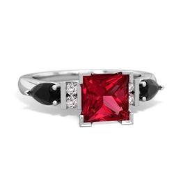 Lab Ruby 6Mm Princess Eternal Embrace Engagement 14K White Gold ring C2002