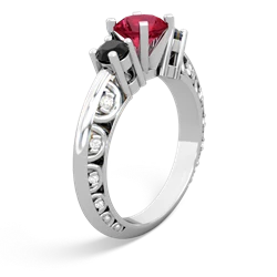 Lab Ruby Art Deco Eternal Embrace Engagement 14K White Gold ring C2003