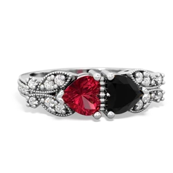 Lab Ruby Diamond Butterflies 14K White Gold ring R5601