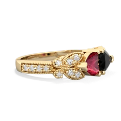 Lab Ruby Diamond Butterflies 14K Yellow Gold ring R5601