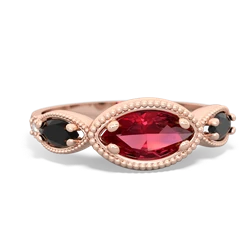 Lab Ruby Milgrain Marquise 14K Rose Gold ring R5700