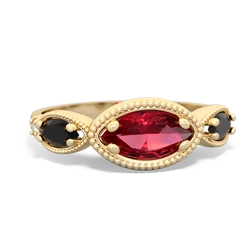 Lab Ruby Milgrain Marquise 14K Yellow Gold ring R5700