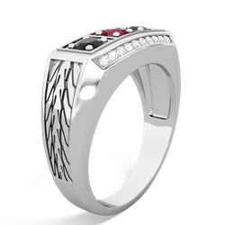 Lab Ruby Three Stone Tire Tread Men's 14K White Gold ring R0520