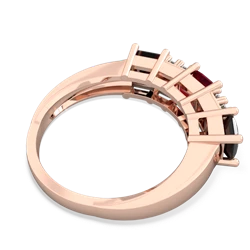 Lab Ruby Three Stone Diamond Cluster 14K Rose Gold ring R2592