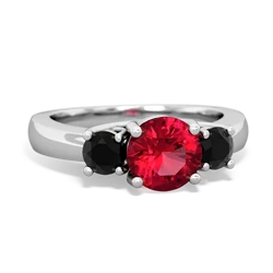 Lab Ruby Three Stone Round Trellis 14K White Gold ring R4018