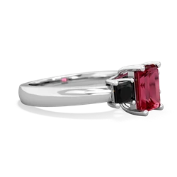 Lab Ruby Three Stone Emerald-Cut Trellis 14K White Gold ring R4021