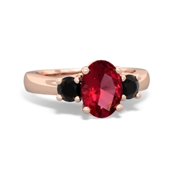 Lab Ruby Three Stone Oval Trellis 14K Rose Gold ring R4024