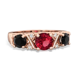 Lab Ruby Hugs And Kisses 14K Rose Gold ring R5016