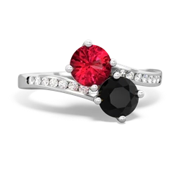 Lab Ruby Channel Set Two Stone 14K White Gold ring R5303