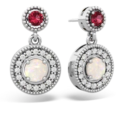 Lab Ruby Halo Dangle 14K White Gold earrings E5319