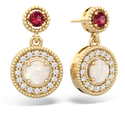 Lab Ruby Halo Dangle 14K Yellow Gold earrings E5319