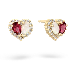 Lab Ruby Halo 14K Yellow Gold earrings E7008