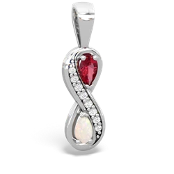 Lab Ruby Diamond Infinity 14K White Gold pendant P5390