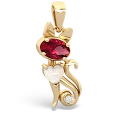 Lab Ruby Kitten 14K Yellow Gold pendant P5780