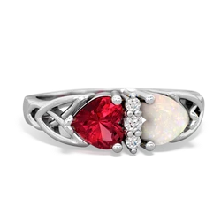 Lab Ruby Celtic Knot Double Heart 14K White Gold ring R5040