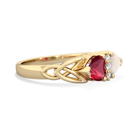 Lab Ruby Celtic Knot Double Heart 14K Yellow Gold ring R5040