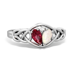 Lab Ruby Celtic Love Knot 14K White Gold ring R5420