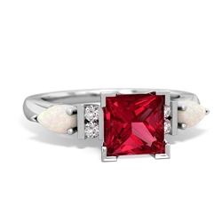 Lab Ruby 6Mm Princess Eternal Embrace Engagement 14K White Gold ring C2002