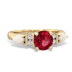 Lab Ruby 6Mm Round Eternal Embrace Engagement 14K Yellow Gold ring R2005