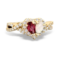 Lab Ruby Diamond Twist 'One Heart' 14K Yellow Gold ring R2640HRT