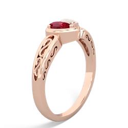 Lab Ruby Filligree 'One Heart' 14K Rose Gold ring R5070