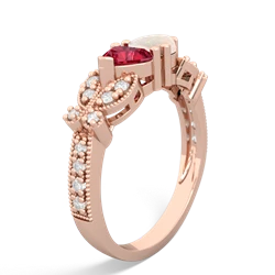 Lab Ruby Diamond Butterflies 14K Rose Gold ring R5601