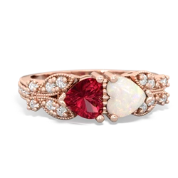 Lab Ruby Diamond Butterflies 14K Rose Gold ring R5601