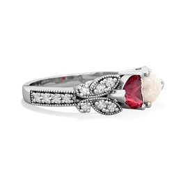 Lab Ruby Diamond Butterflies 14K White Gold ring R5601