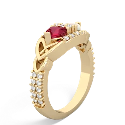 Lab Ruby Sparkling Celtic Knot 14K Yellow Gold ring R2645