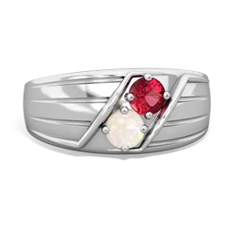 Lab Ruby Men's Streamline 14K White Gold ring R0460