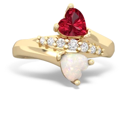 Lab Ruby Heart To Heart 14K Yellow Gold ring R2064