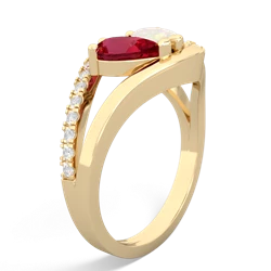 Lab Ruby Nestled Heart Keepsake 14K Yellow Gold ring R5650